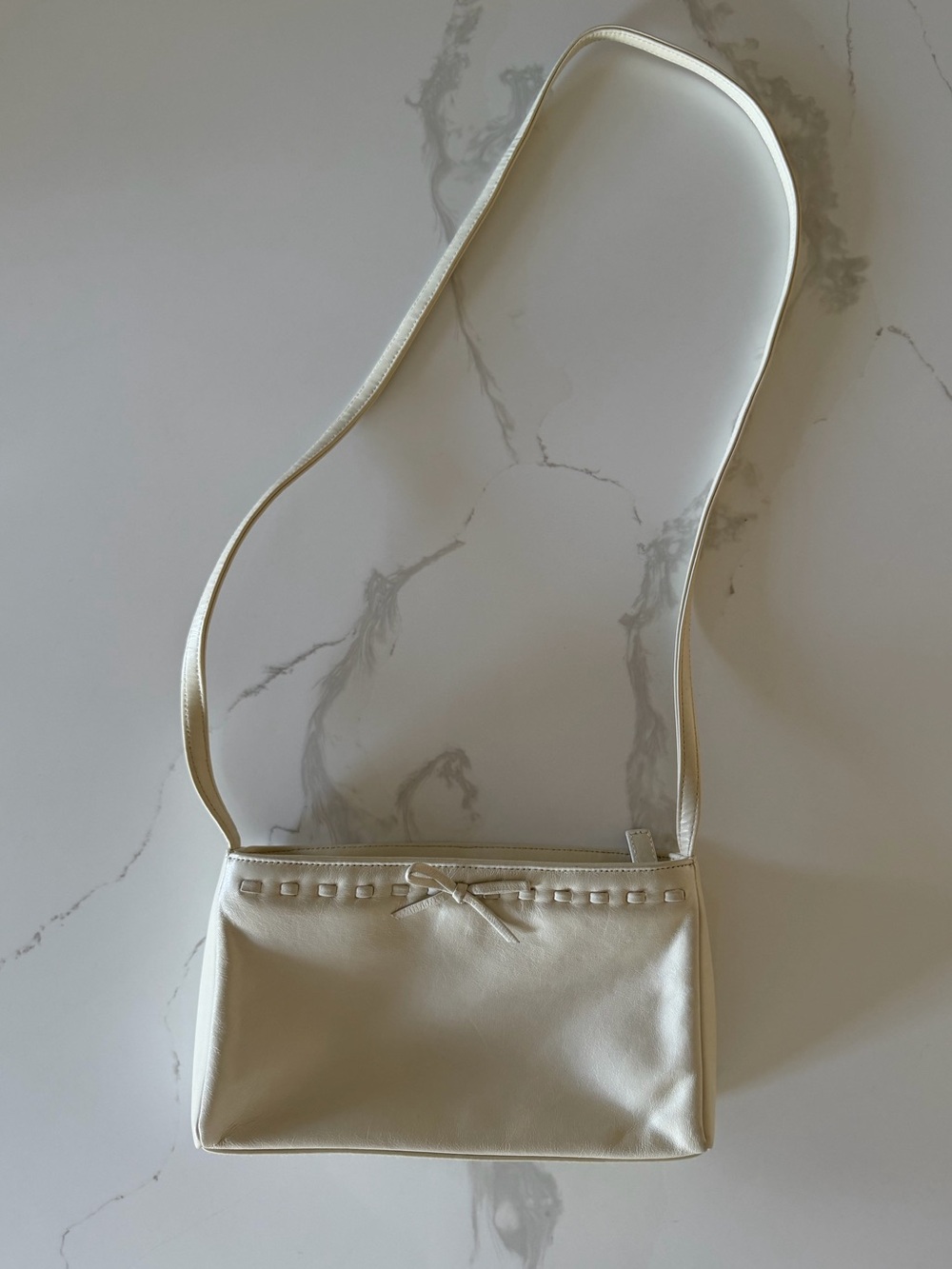 Worthington Genuine Leather Cream Shoulder Bag with Bow Detail